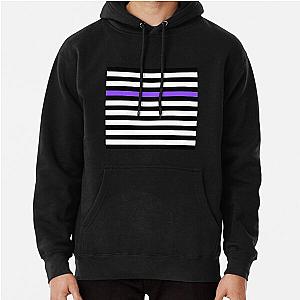 Black and White Stripe Pullover Hoodie with One Purple Stripe
