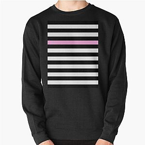 Black and White stripe pullover sweatshirt with a pink stripe.