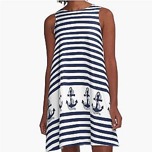 Nautical blue and white anchor A-Line Dress