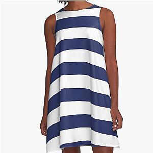 Navy Blue and White Striped A-Line Dress