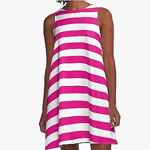 Hot Pink and White Striped Patterns A-Line Dress