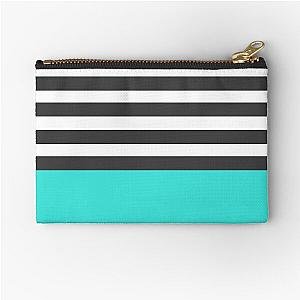 Black and White Stripe with Aqua Zipper Pouch