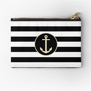 Black White Stripe Zipper Pouch