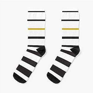 Black and white stripe Socks with yellow stripe