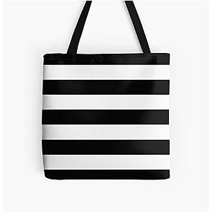 Black and White Stripes Pattern Lines Over Print Tote Bag