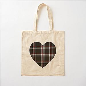 Black Plaid Cotton Tote Bag with Red and White Stripes