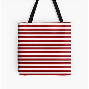 Red White Stripes All Over Print Tote Bag