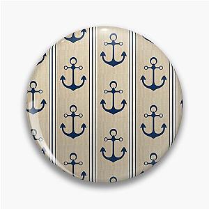 Nautical Boat Yacht Ship Anchor Burlap Navy Blue White Stripes Pattern Pin
