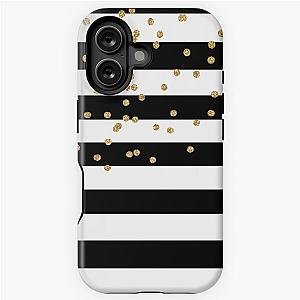 Chic Black White Stripes Gold confetti Glitter iPhone Tough Case