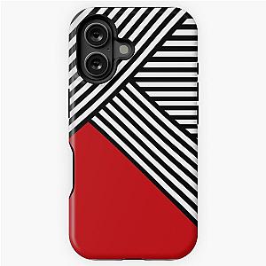 Black and white striped with red triangle iPhone case