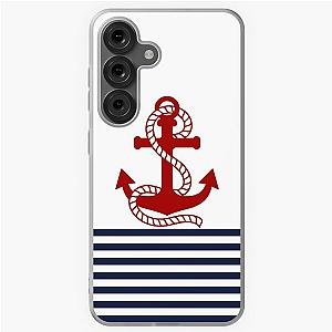 Nautical navy blue and white stripe Samsung Galaxy Soft Case with anchor