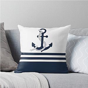 Nautical anchors with blue and white stripes Throw Pillow
