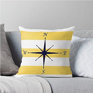 Navy Blue Compass Mustard Yellow and White Stripes Throw Pillow
