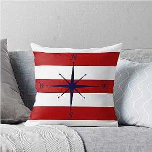 Nautical Navy Blue Compass Throw Pillow on Red and White Stripes
