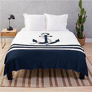 Nautical blue anchors with white stripes throw blanket