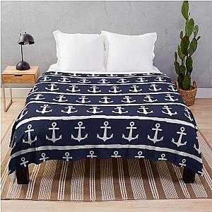 Nautical Navy Blue Anchor Throw Blanket