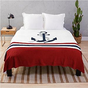 Nautical anchors Throw Blanket With Blue and White Stripes