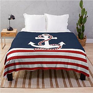 Nautical red white blue anchor stripe throw blanket