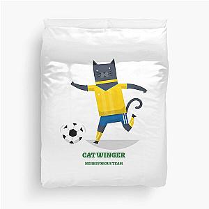 Cat Winger Playing FootballSoccer Duvet Cover