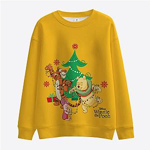 Christmas Winnie the Pooh Cartoon Print Autumn Crew Neck Casual Long Sleeve Sweatshirt