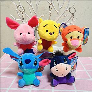 10cm Winnie The Pooh Cartoon Tigger Piglet Eeyore Stitch Plush Keychains