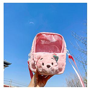 Pink Winnie the Pooh Cute Plush Backpack Transparent Display Bag