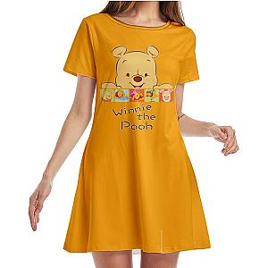 Winnie the Pooh Beach Women Crew Neck Summer Short Sleeve Loose Mini Dress