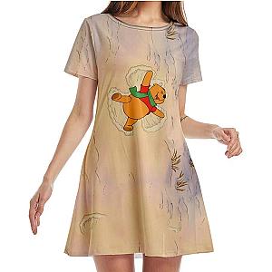Disney Winnie the Pooh Beach Women Crew Neck Short Sleeve Loose Mini Dress