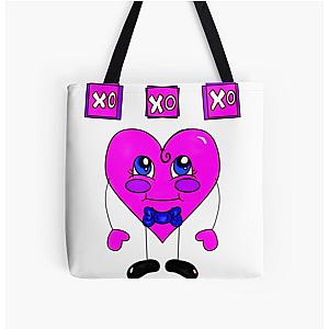 Xo Heart Purple All Over Print Tote Bag