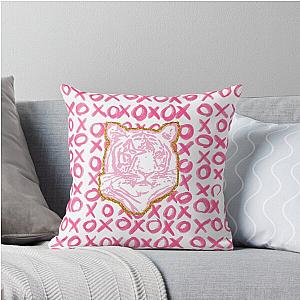 Preppy Pink Gold XO Tiger Throw Pillow