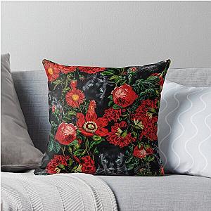 Panther and Floral Pattern Throw Pillow
