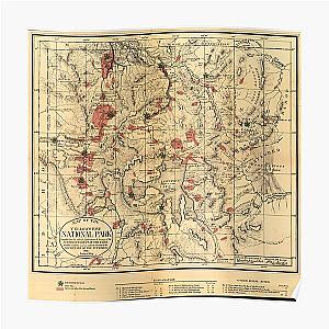 Vintage Map of Yellowstone National Park (1881) Poster RB1608