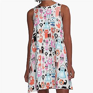 Fun Funky Monsters Pattern A-Line Dress