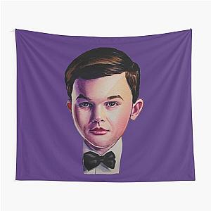 Young Sheldon with bow tie watercolor painting Tapestry