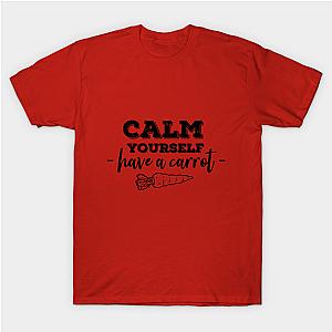 TommyInnit T-Shirts - Have a carrot calm yourself Tommyinnit Quote (black)  T-shirt TP2409