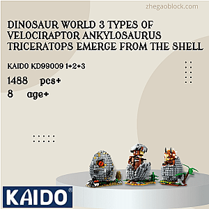 KAIDO Block KD99009 1+2+3 Dinosaur World 3 Types of Velociraptor Ankylosaurus Triceratops Emerge From The Shell Creator Expert