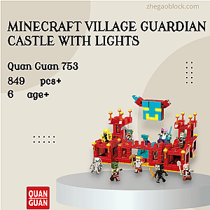 QUANGUAN Block 753 Minecraft Village Guardian Castle with Lights Creator Expert