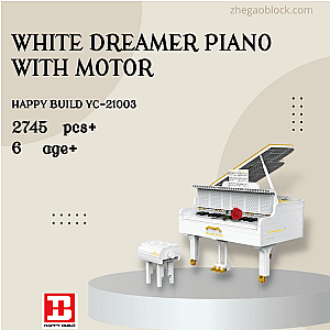 HAPPY BUILD Block YC-21003 White Dreamer Piano With Motor Creator Expert