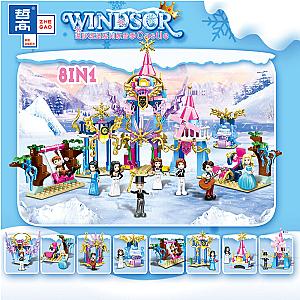 ZHEGAO QL1113 Windsor Castle Series Ice and Snow Season: Princess Ice and Snow Park 8 combinations. Girls Block